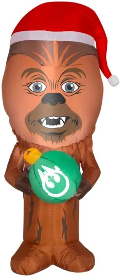 Gemmy Christmas Airblown Inflatable Inflatable Chewbacca With Santa Hat, 3.5 Ft Tall, Brown
